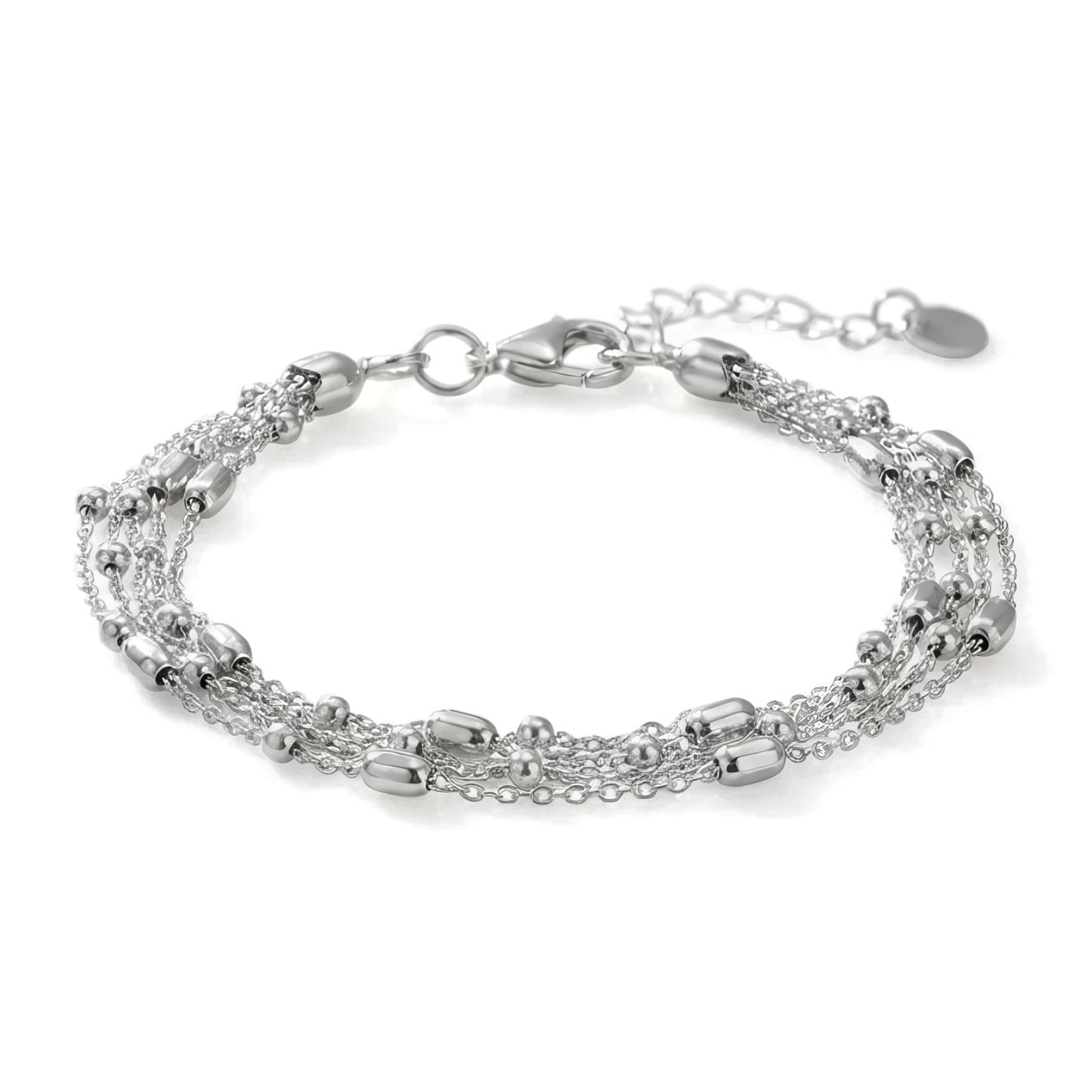 Stella Layers - Italian Rhodium Plated 5-Strand Satellite Bead Bracelet | 6.5" + 1" Extender