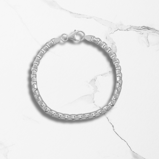 Classic Elegance Bracelet - Rounded Box Chain Sterling Silver 8.5"