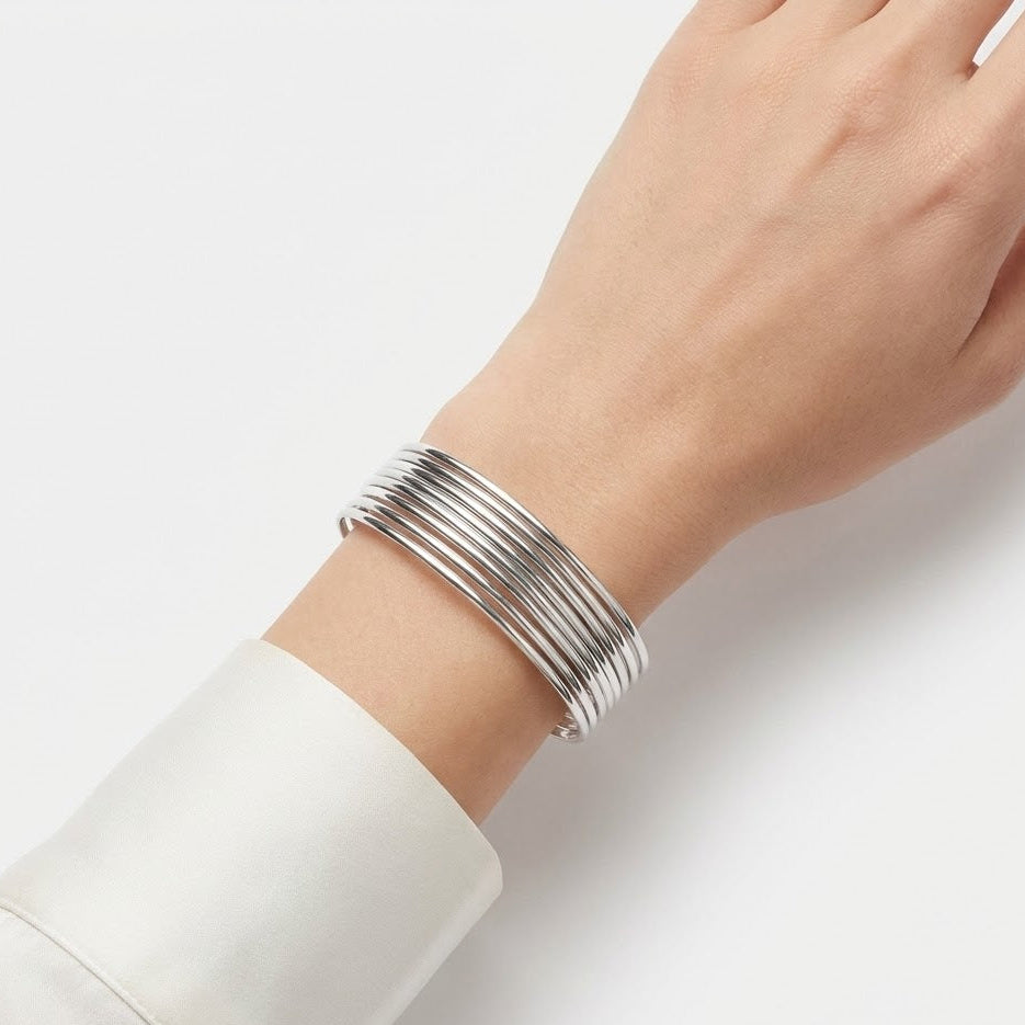 8 Row Cuff Bracelet - Sterling Silver Rhodium Plated Classic Design