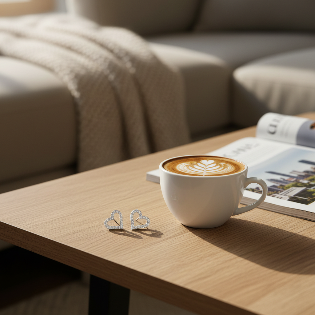 咖啡桌場景 2 - 木質桌面與拿鐵