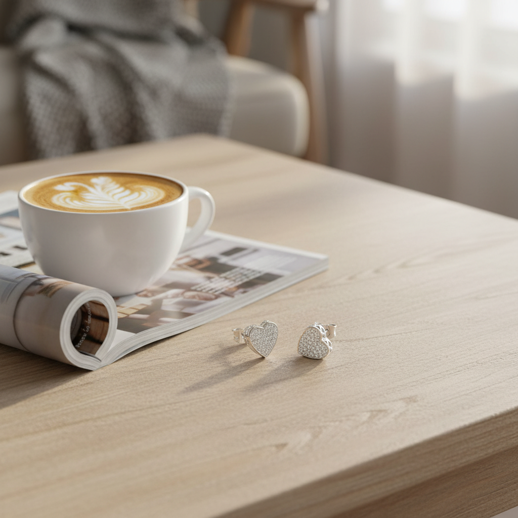 咖啡桌場景 2 - 木質桌面與拿鐵