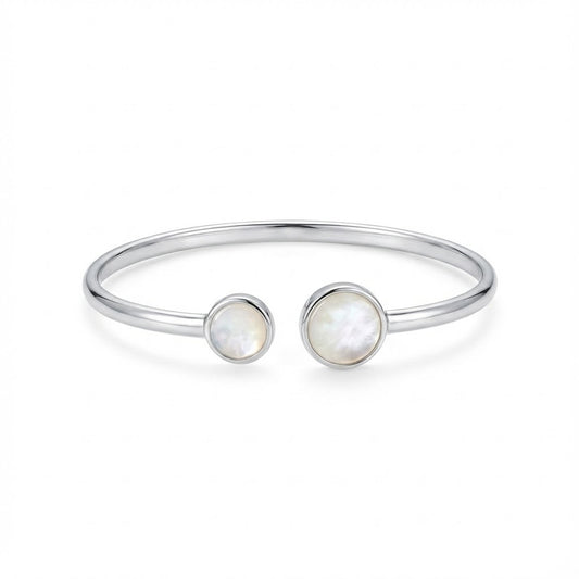 Mystic Moon Duo - Sterling Silver Rainbow Moonstone Cuff | Asymmetric 8mm & 10mm Round Stones