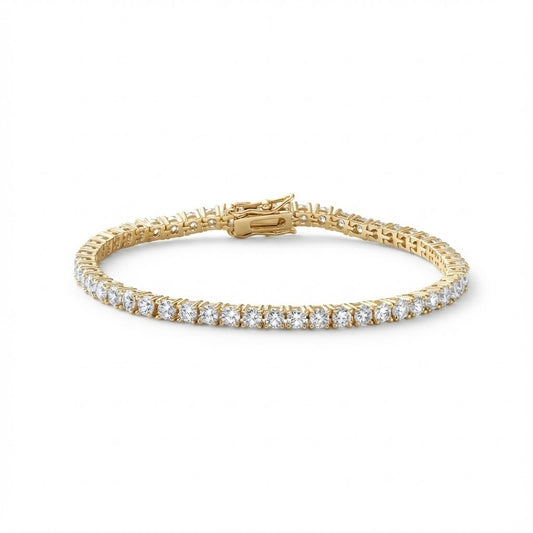 Sterling Silver Tennis Bracelet, 14K Gold Plated, 3mm CZ Stones, 7 Inch Length, Box Clasp