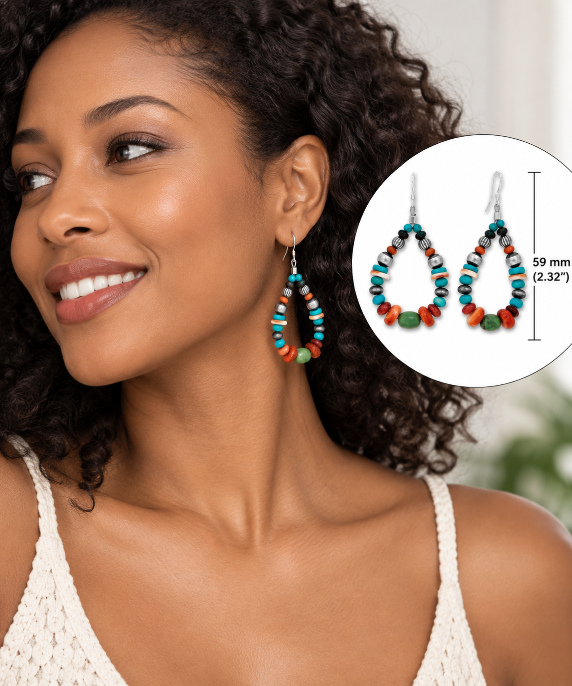 Multistone Pear Drop Earrings 925 Sterling Silver Handmade USA Turquoise 59mm