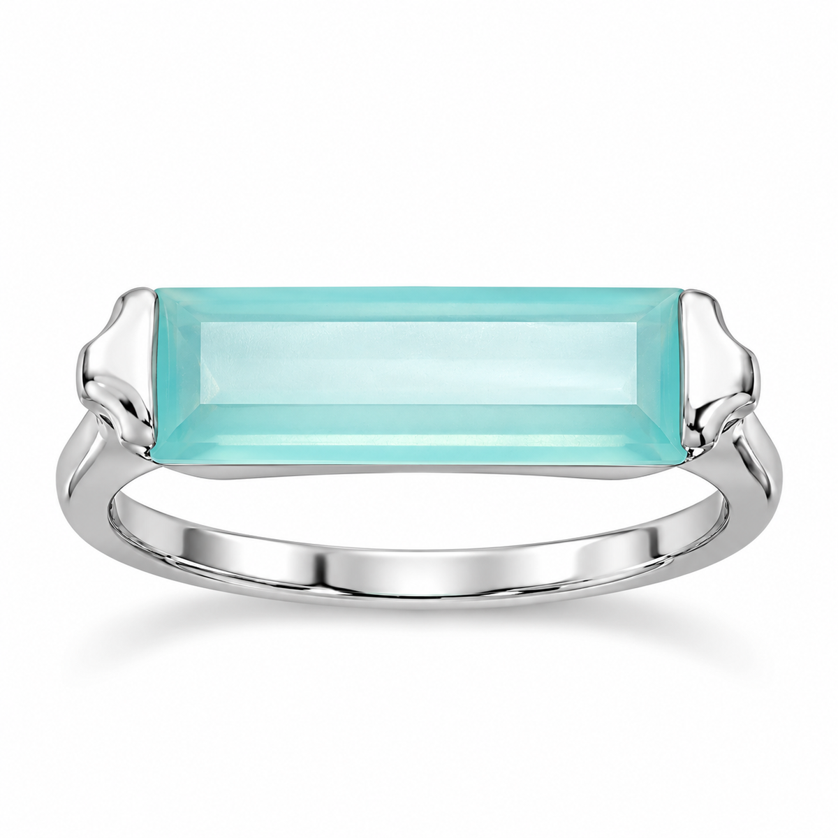 Rhodium Plated Green Chalcedony Bar Ring 925 Silver 5x14mm 1.5mm