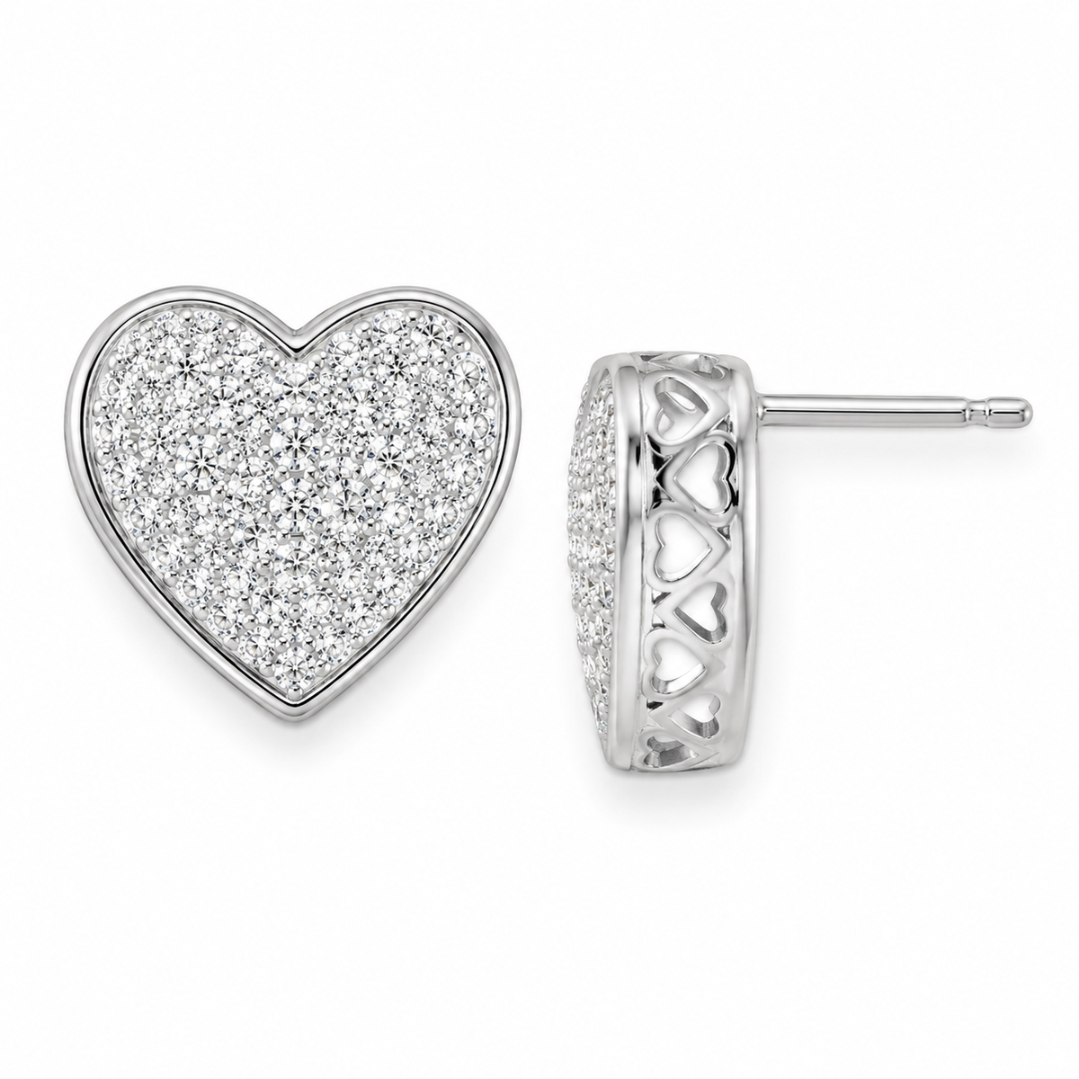 Micro Pavé CZ Heart Stud Earrings 925 Sterling Silver 8.5mm