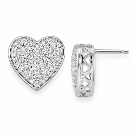 Micro Pavé CZ Heart Stud Earrings 925 Sterling Silver 8.5mm