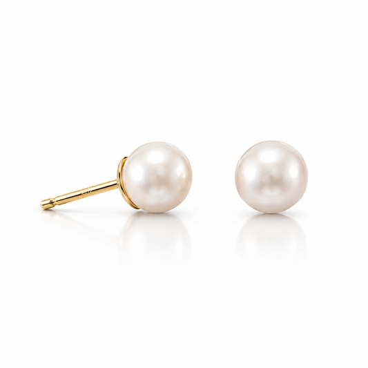 Cultured Freshwater Pearl Stud Earrings 14K Gold 4-4.5mm White Cream