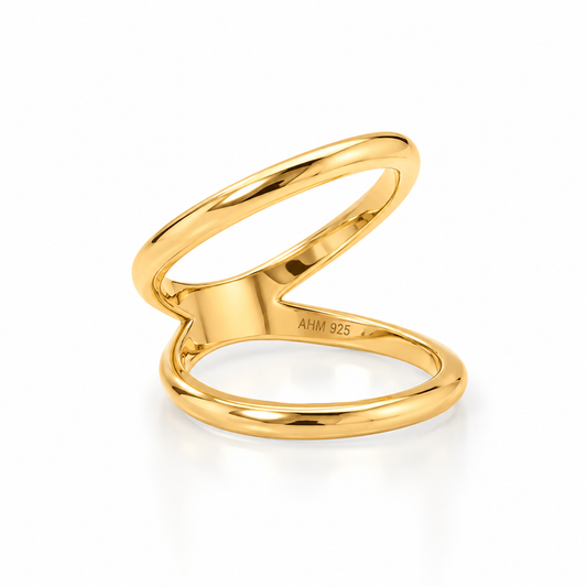 14K Gold Plated Double Band Knuckle Ring 925 Silver 2mm 4.6mm Midi Sizes 5-10