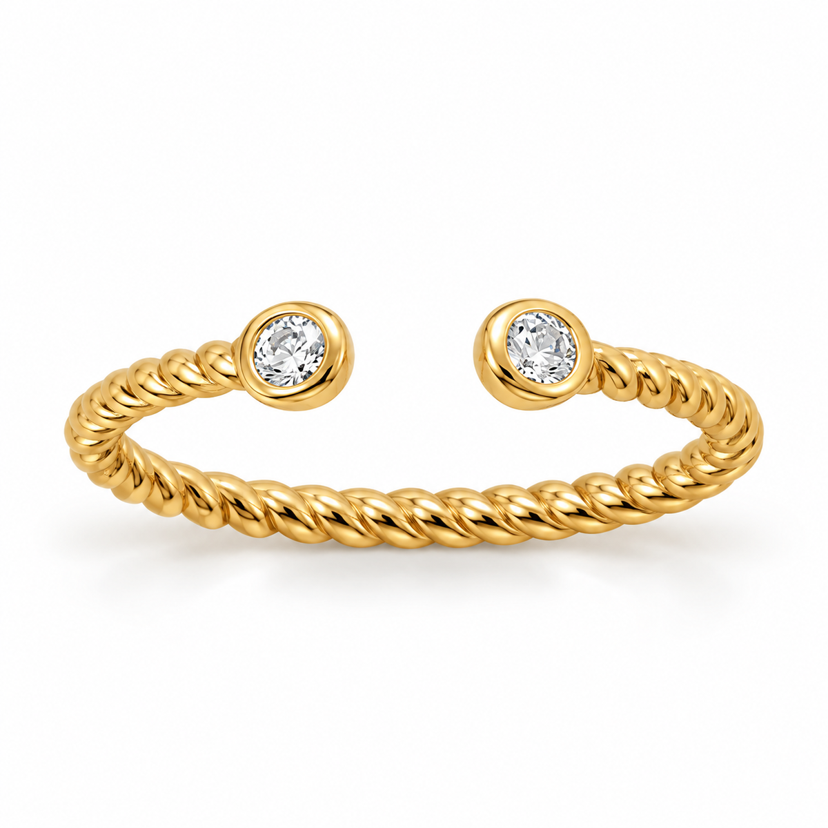 CZ Twist Cable Ring 14K Gold Plated 925 Sterling Silver 2.5mm CZ Sizes 6-9