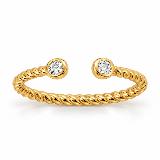 CZ Twist Cable Ring 14K Gold Plated 925 Sterling Silver 2.5mm CZ Sizes 6-9