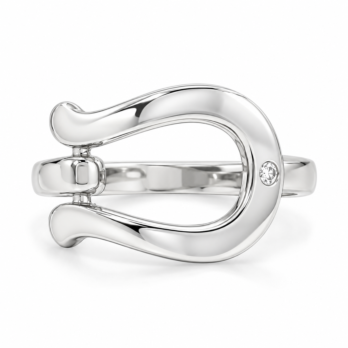 CZ Horseshoe Ring Rhodium Plated 925 Silver 18.3x13.2mm 1.9mm CZ Sizes 6-9