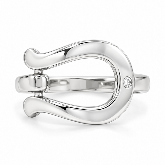 CZ Horseshoe Ring Rhodium Plated 925 Silver 18.3x13.2mm 1.9mm CZ Sizes 6-9