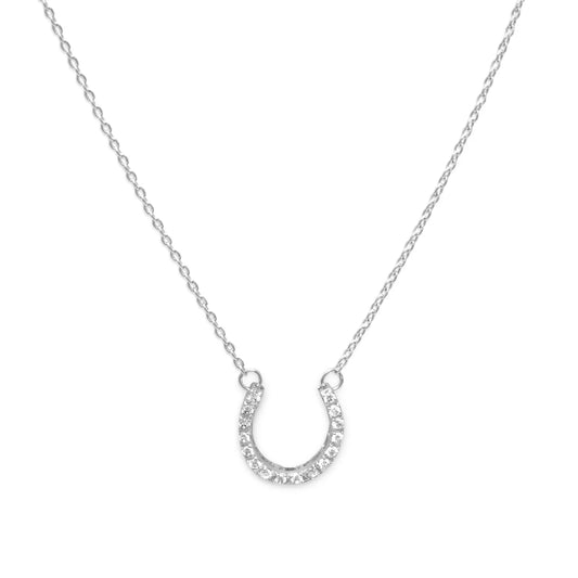 Horseshoe Necklace - Sterling Silver CZ Good Luck Charm Pendant