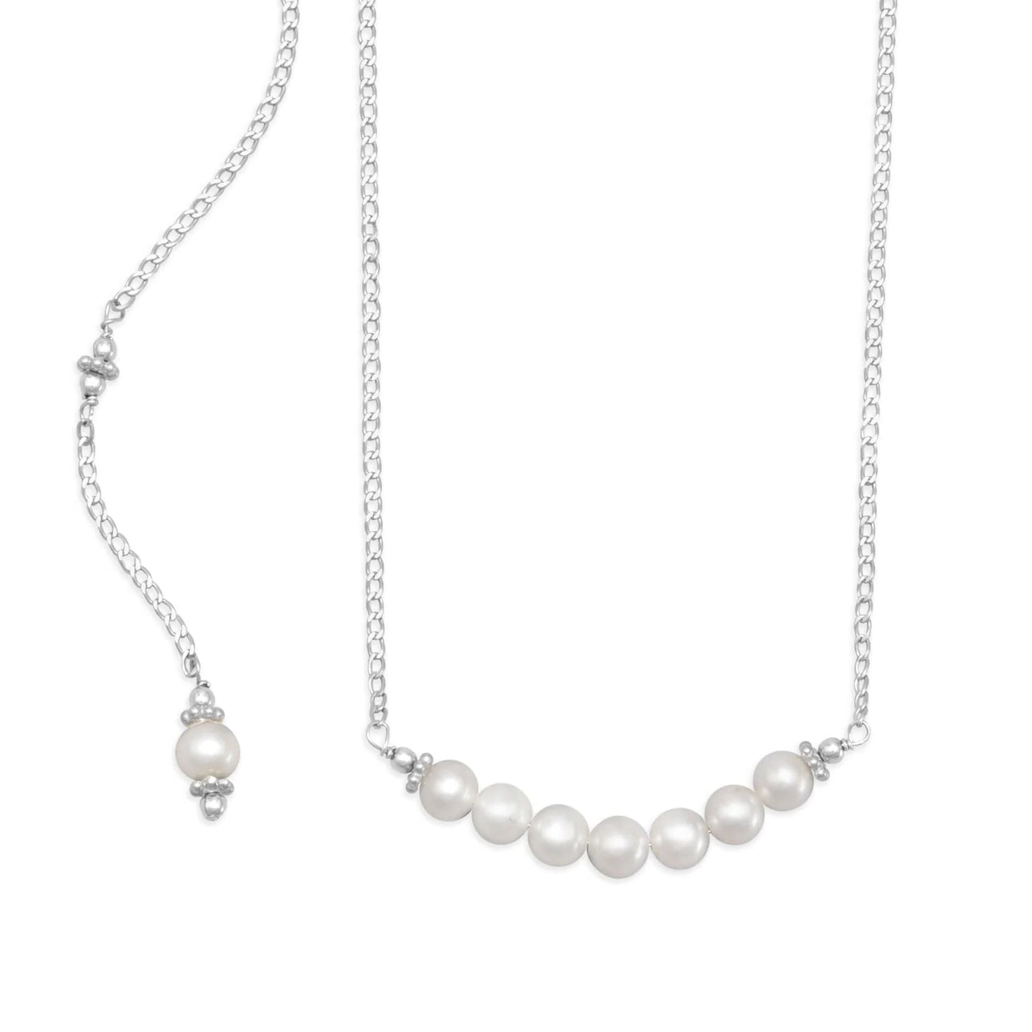 Cultured Freshwater Pearl Back Drop Necklace 925 Sterling Silver 10 Pearl 15"