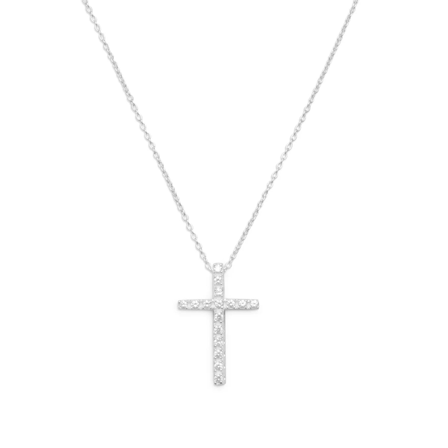 CZ Cross Necklace - Sterling Silver Pendant with Sparkle