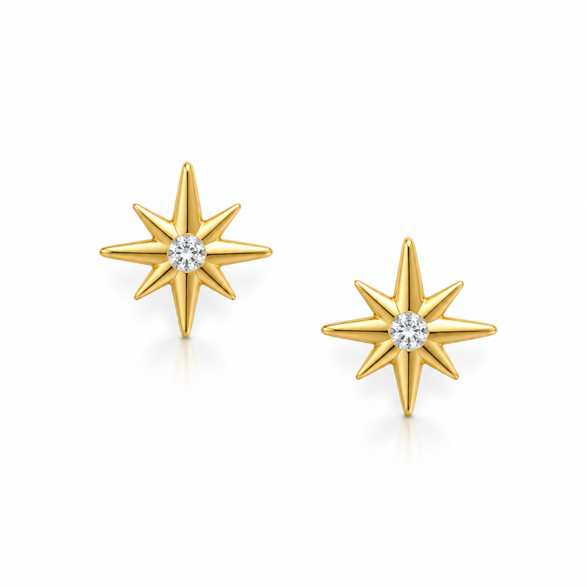 CZ Star Stud Earrings 14K Gold Plated 925 Sterling Silver 10mm Made in Italy