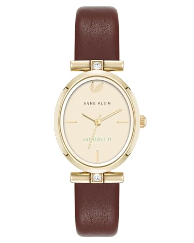 Anne Klein Women's Premium Crystal Accented Sustainable Leather Strap Watch