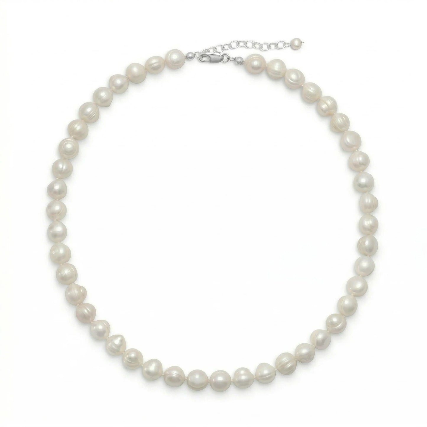 Cultured Freshwater Pearl Necklace 925 Sterling Silver 8mm 18+2 Inch