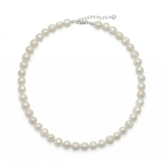 Cultured Freshwater Pearl Necklace 925 Sterling Silver 8mm 18+2 Inch