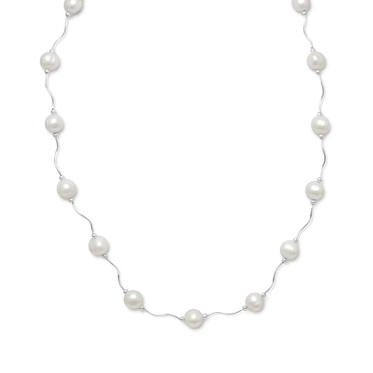 16"+2" Extension Wave Design Necklace with Cultured Freshwater Pearls