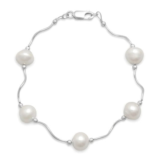 Pearl Wave Bracelet - Sterling Silver Stretch Design