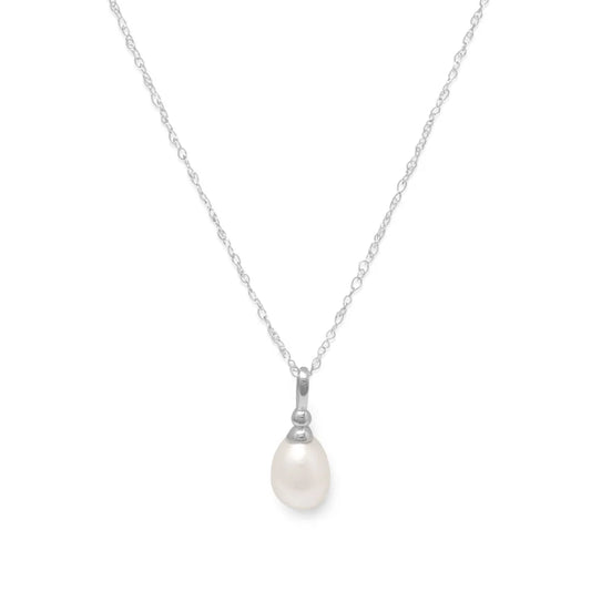 Cultured Freshwater Pearl Drop Necklace Rhodium Plated 925 Sterling Silver 18 Inch