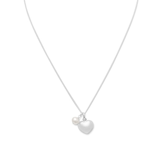 16" Heart & Cultured Freshwater Pearl Necklace