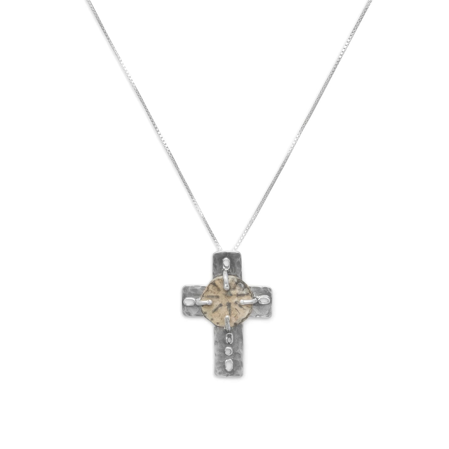 Widow's Mite Ancient Coin Cross Necklace 925 Sterling Silver 19x27mm 18 Inch