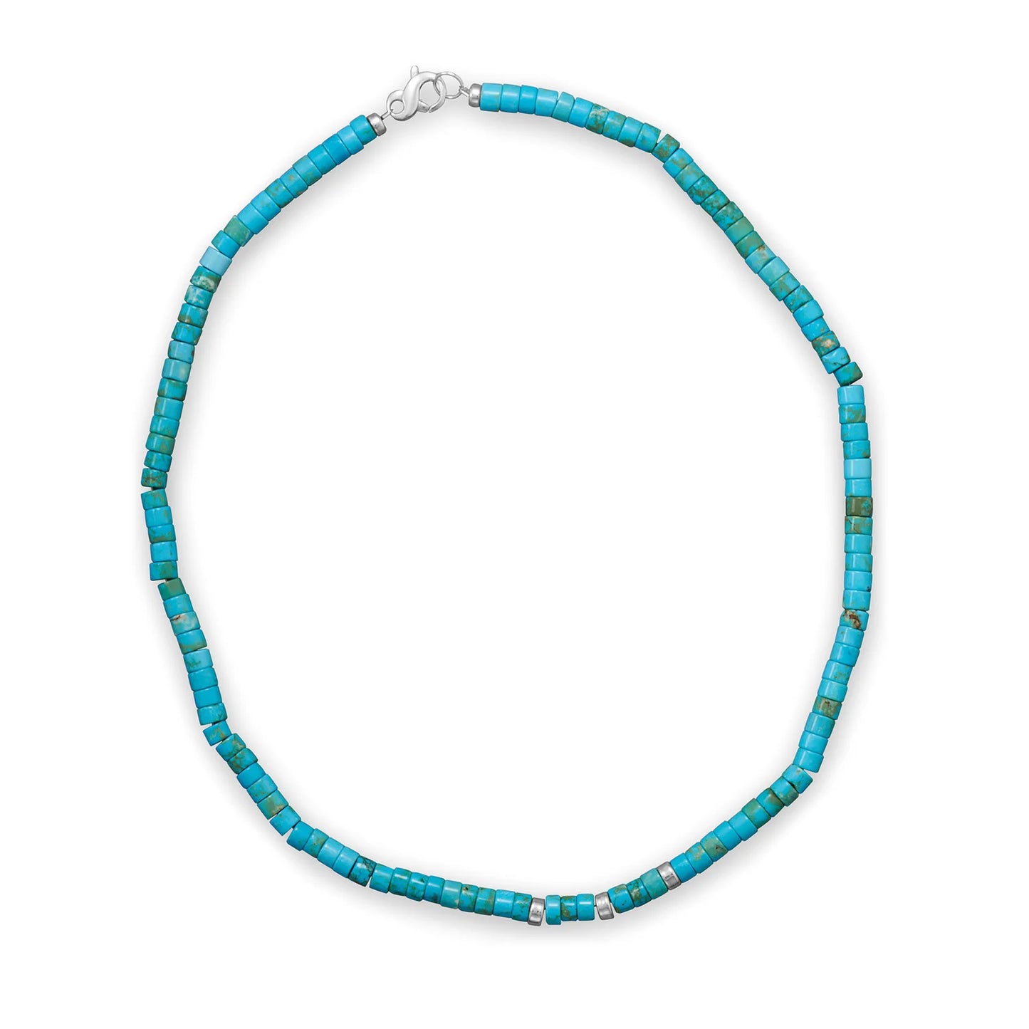 Generic Sterling Silver Turquoise Heishi Bead Necklace, Reconstituted Stone with Silver Rondelle Beads, 21 Inch Length, 4mm x 5.5mm Beads