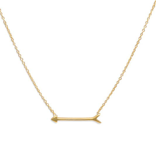 14 Karat Gold Plated Sterling Silver Arrow Pendant Necklace, 16 Inch with 2 Inch Extension Chain, Lobster Clasp
