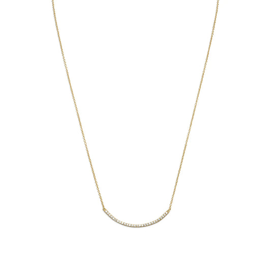 18" + 2" 14 Karat Gold Plated Curved CZ Bar Necklace