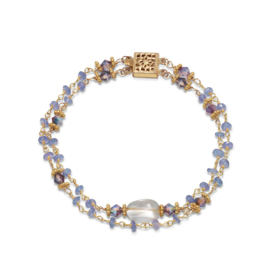 14K Gold Plated Double Strand Bracelet with Tanzanite and Citrine