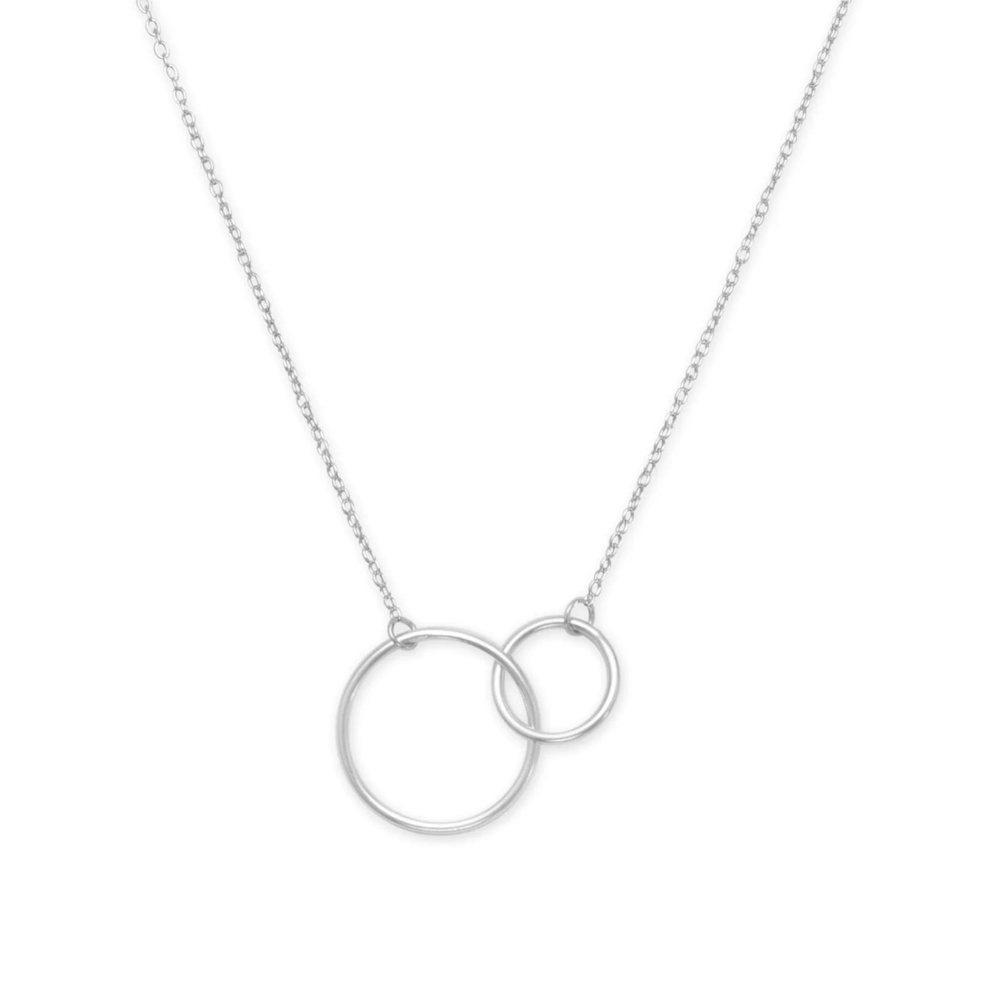 Circle Link Necklace Rhodium Plated 925 Sterling Silver 10mm 16mm 16+2 Inch