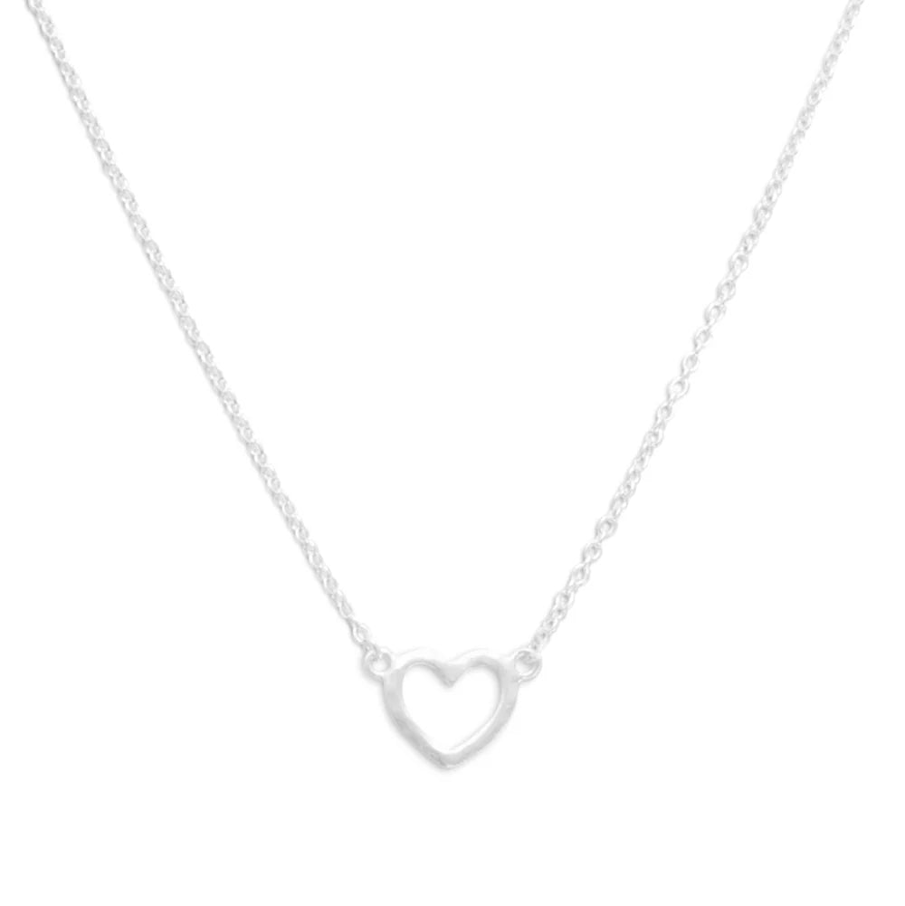 Matte Cutout Heart Necklace 925 Sterling Silver 7mm 16+2 Inch