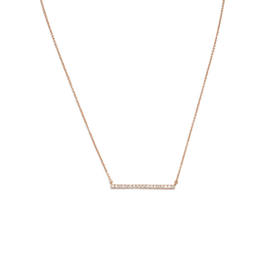 16" + 2" extension 14 Karat Rose Gold Plated CZ Bar Necklace