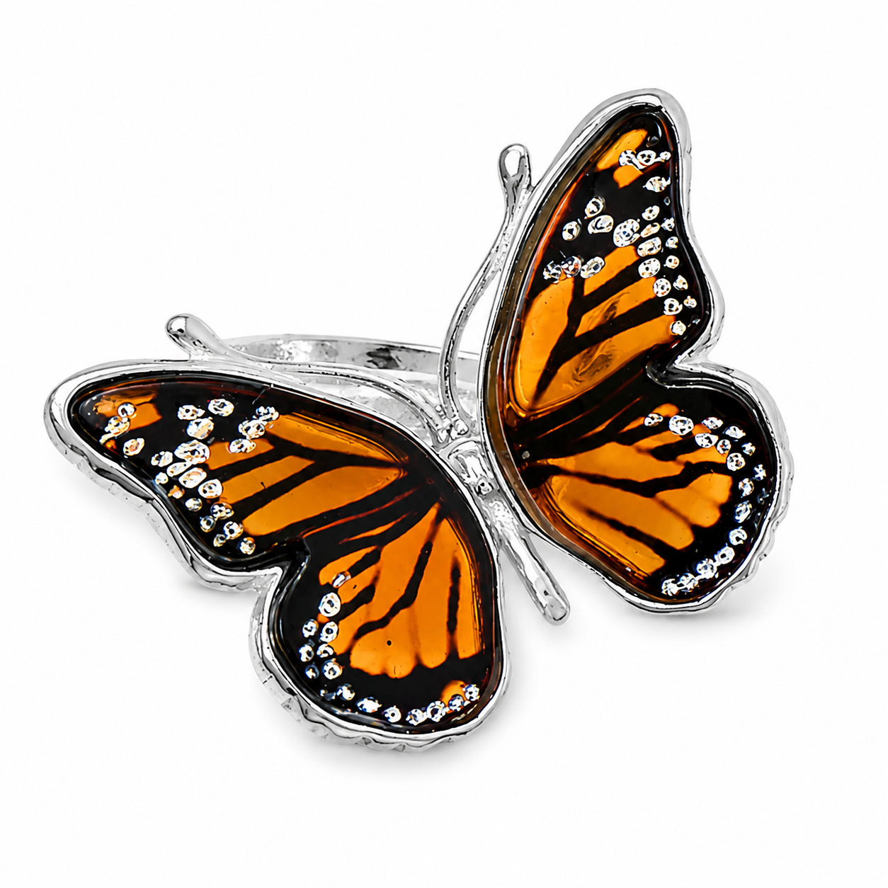 Baltic Amber Monarch Butterfly Ring 925 Silver Handcrafted 19x10mm Poland Sizes 6-9