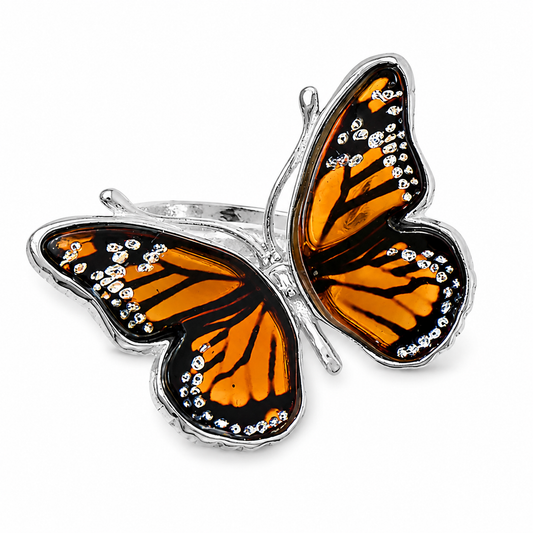 Baltic Amber Monarch Butterfly Ring 925 Silver Handcrafted 19x10mm Poland Sizes 6-9