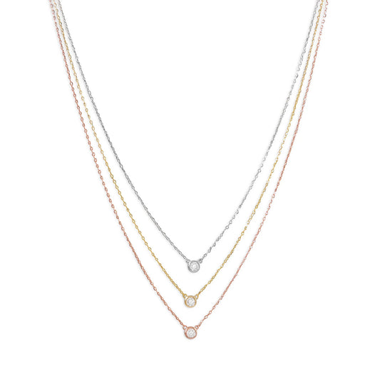 16" + 2" Graduated Tri Tone Necklace with CZs