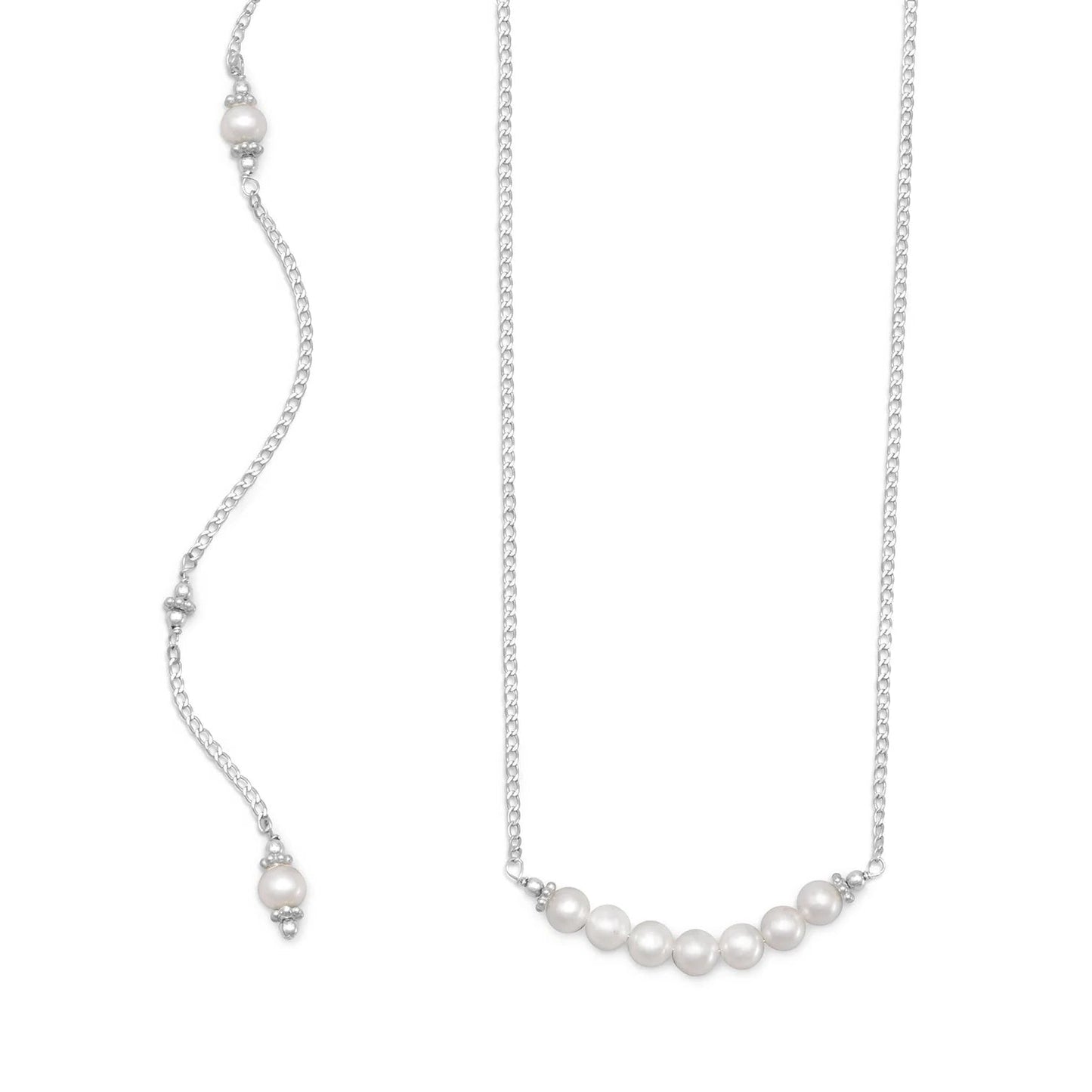 Cultured Freshwater Pearl Back Drop Necklace 925 Sterling Silver 10 Pearl 15"