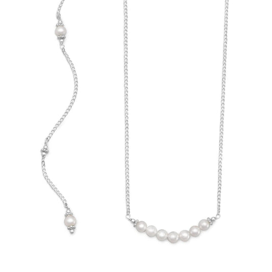 Cultured Freshwater Pearl Back Drop Necklace 925 Sterling Silver 10 Pearl 15"