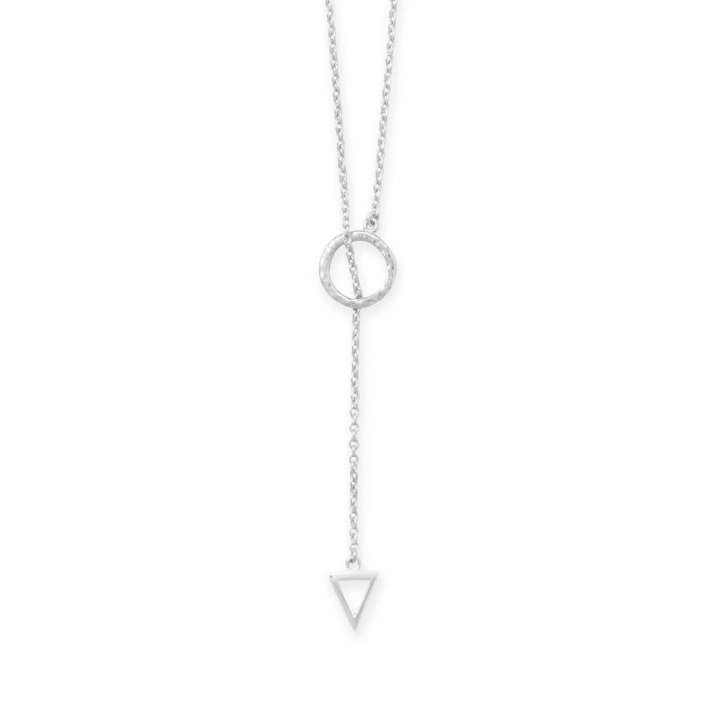 Multishape Lariat Necklace 925 Sterling Silver Circle Triangle Cutout 24in