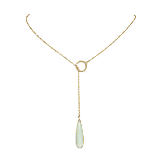 24" 14 Karat Gold Plated Lariat Necklace with Chalcedony Drop