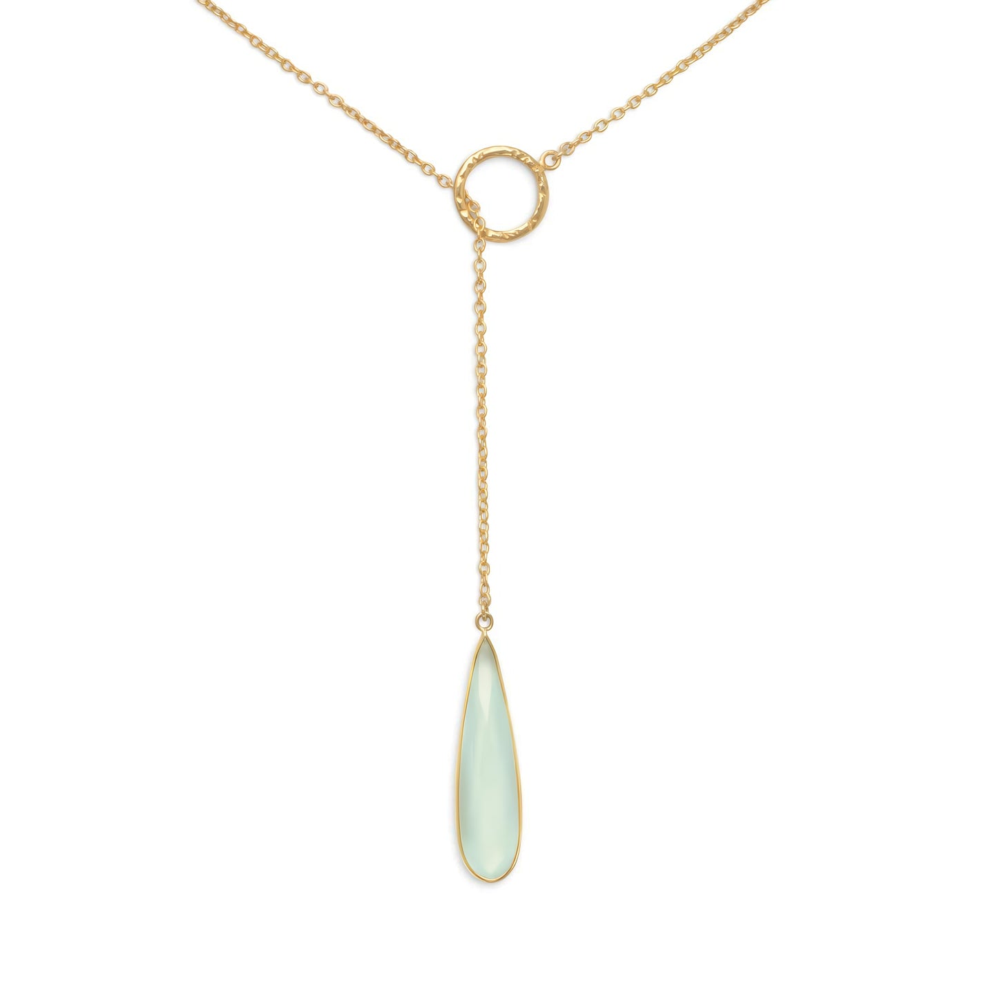 Chalcedony Drop Lariat Necklace 14K Gold Plated 925 Sterling Silver 7.5x29mm 24"
