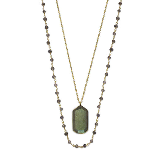 35" 14 Karat Gold Plated Double Strand Iolite and Labradorite Necklace