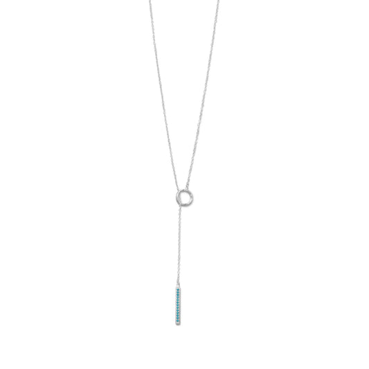 32" Rhodium Plated Nano Turquoise CZ Drop Lariat Necklace