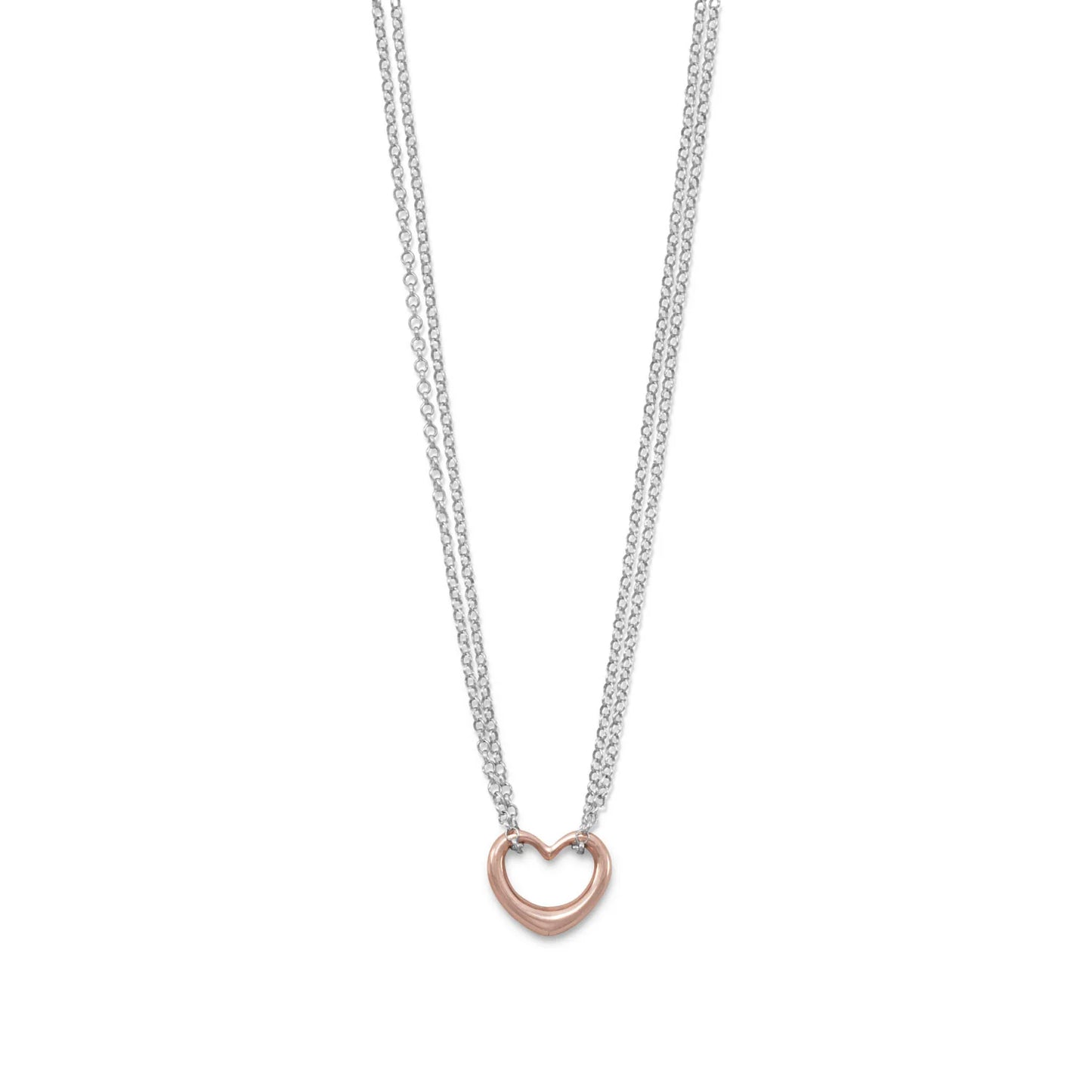 18" Two Tone Double Strand Open Heart Necklace