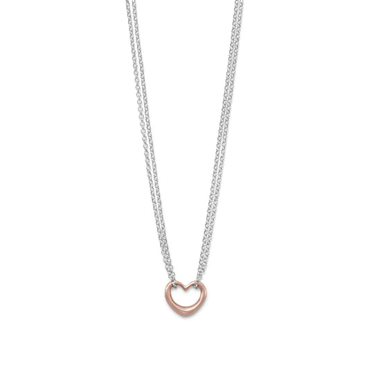 18" Two Tone Double Strand Open Heart Necklace