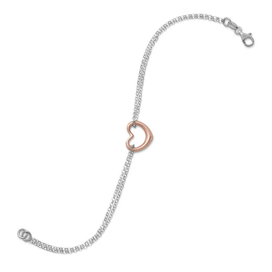 7.5" 2-Tone Double Strand Open Heart Bracelet