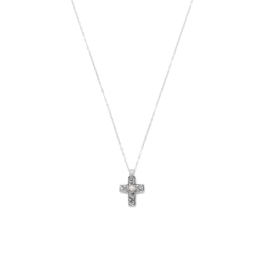 18" Reversible Cross Charm with Cultured Freshwater Pearl Necklace